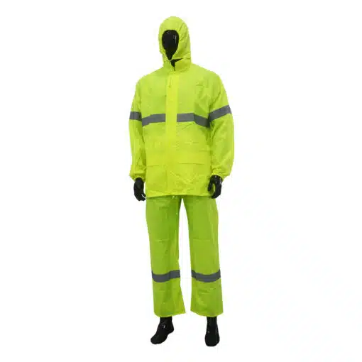 SAFETYWARE Hi-Vis Fluorescent Yellow Polyester Rainsuit with Reflective Tapes
