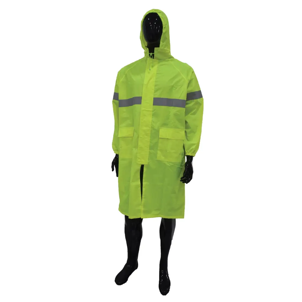 SAFETYWARE Hi-Vis Fluorescent Yellow Polyester Raincoat with Reflective Tapes